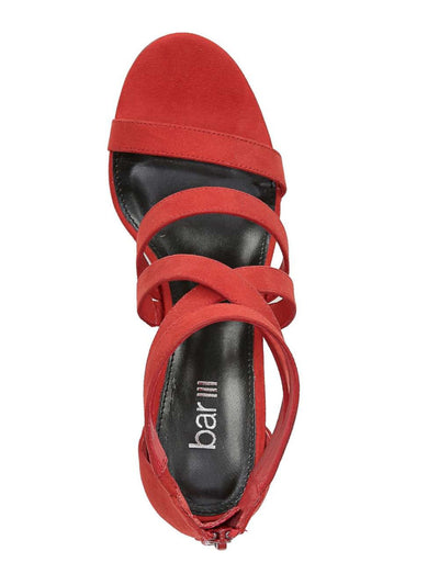 BAR III Womens Red Crisscross Straps Side Elastic Cushioned Blythe Round Toe Block Heel Zip-Up Dress Sandals Shoes M