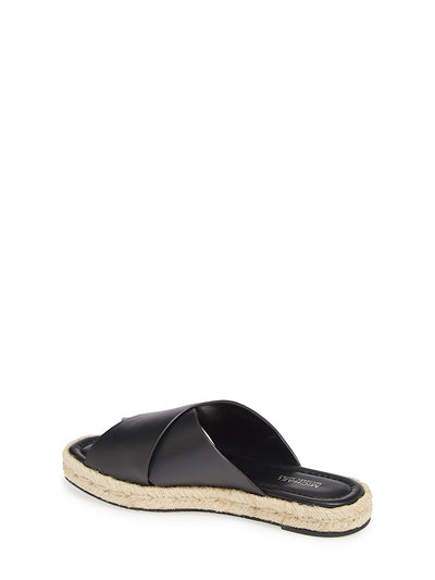 MICHAEL KORS Womens Black Jute Wrapped Padded Studded Linden Round Toe Platform Slip On Leather Slide Sandals Shoes 6 M