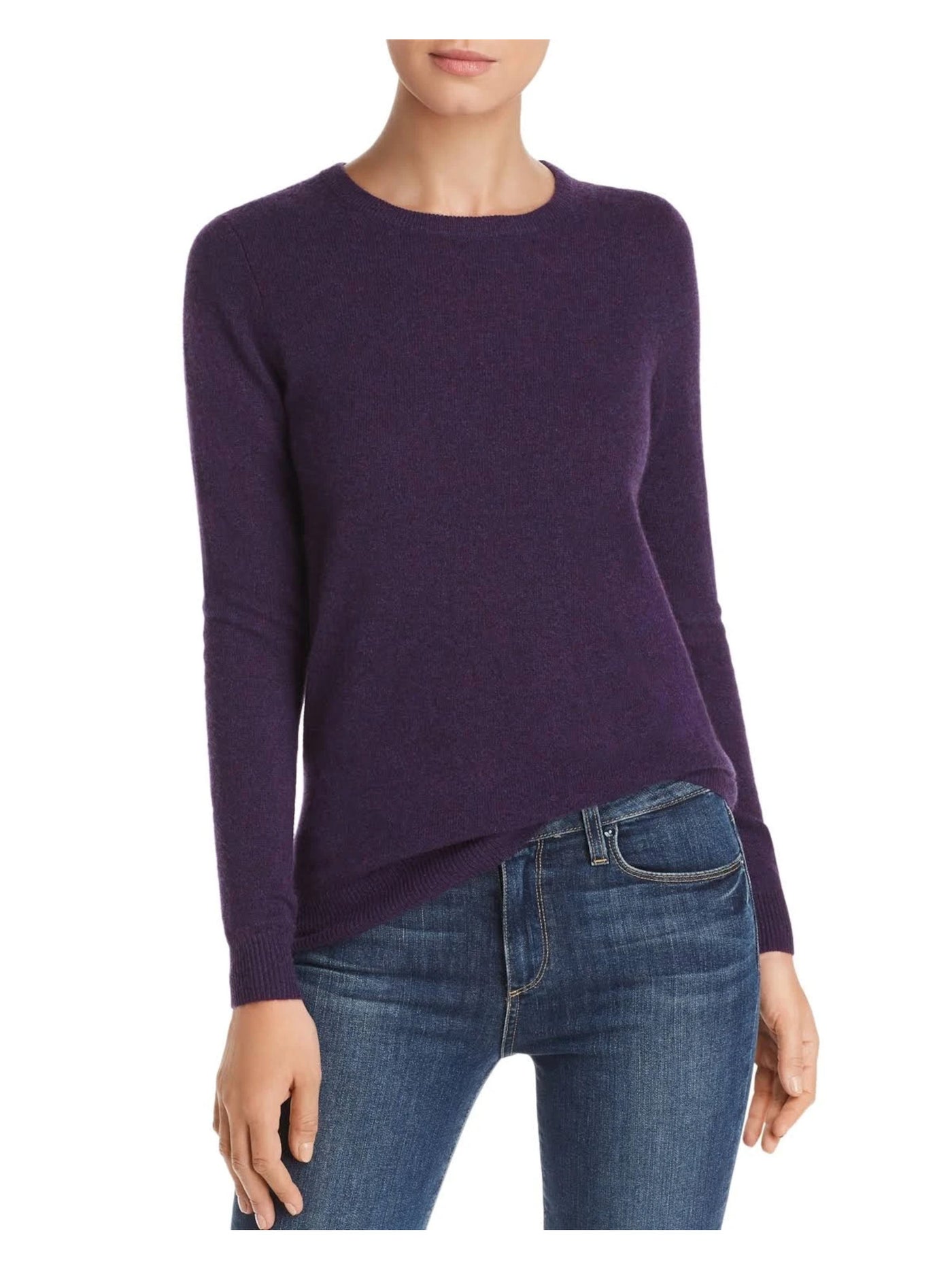 Designer Brand Womens Purple Ribbed Rib-knit Trim Long Sleeve Crew Neck Hi-Lo Sweater XS