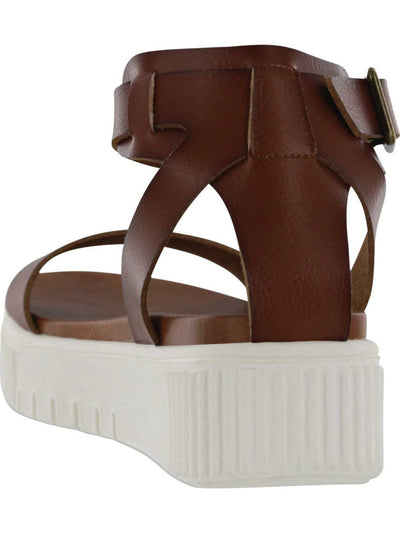 MIA Womens Brown 1" Platform Comfort Padded Adjustable Ankle Strap Lunna Round Toe Platform Buckle Sandals Shoes 6.5 M