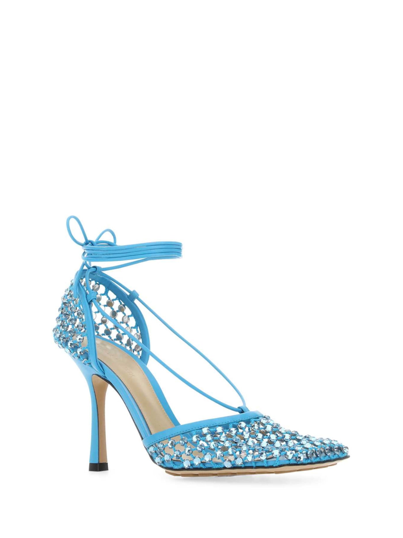 BOTTEGA VENETA Womens Blue Tie Ankle Strap Embellished Square Toe Stiletto Slip On Leather Dress Pumps Shoes 39