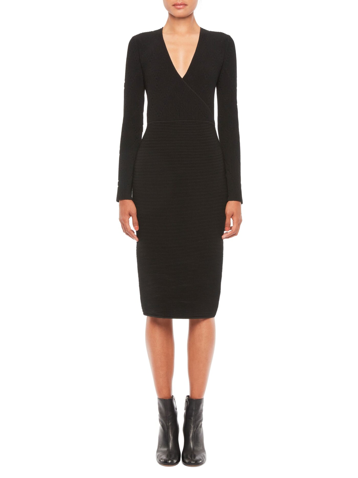 Emporio Armani Womens Black V Neck Below The Knee Cocktail Body Con Dress 40