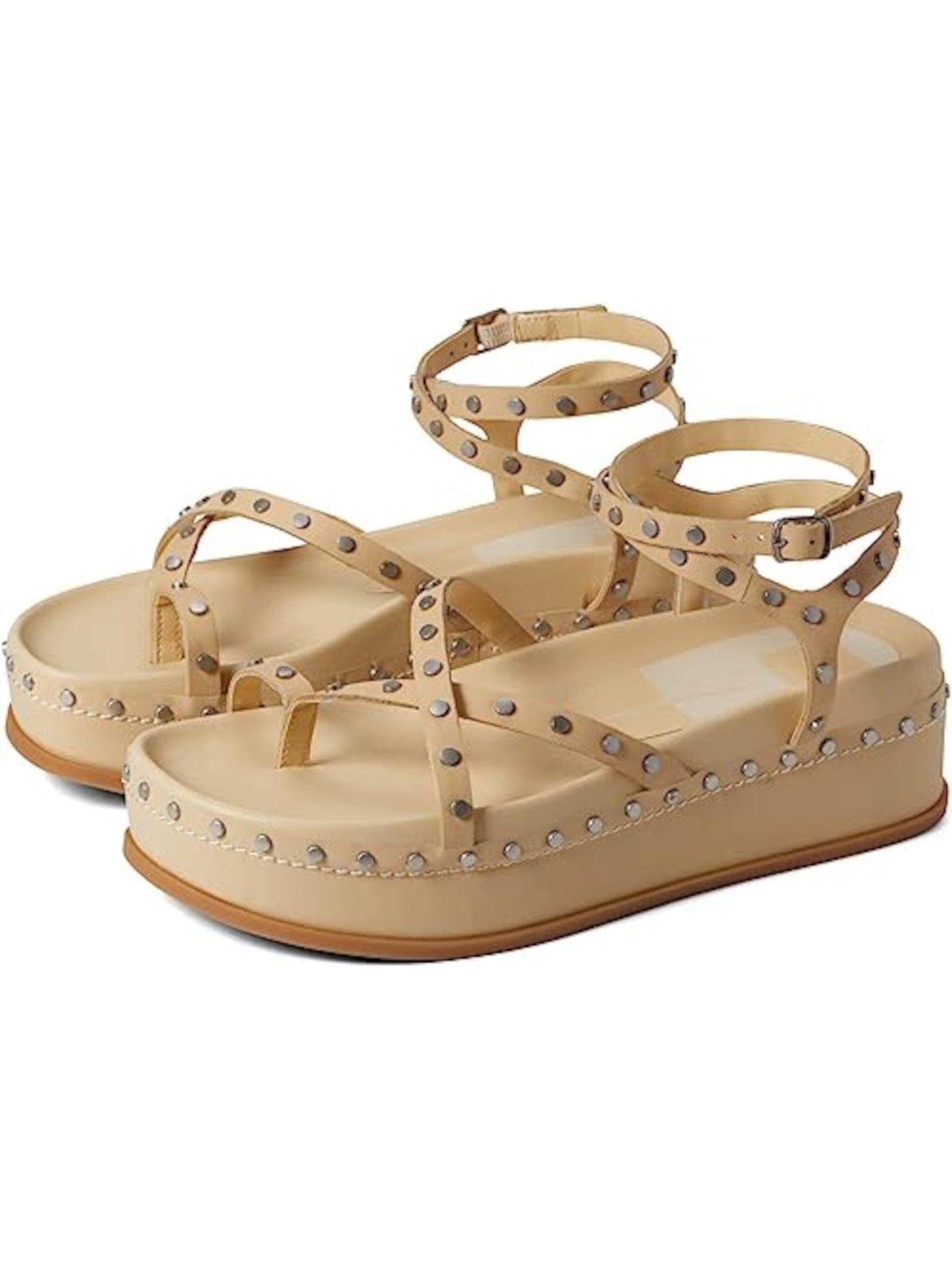 DOLCE VITA Womens Vanilla Beige Strappy Ankle Strap Studded Welma Round Toe Platform Buckle Leather Sandals Shoes 6 M