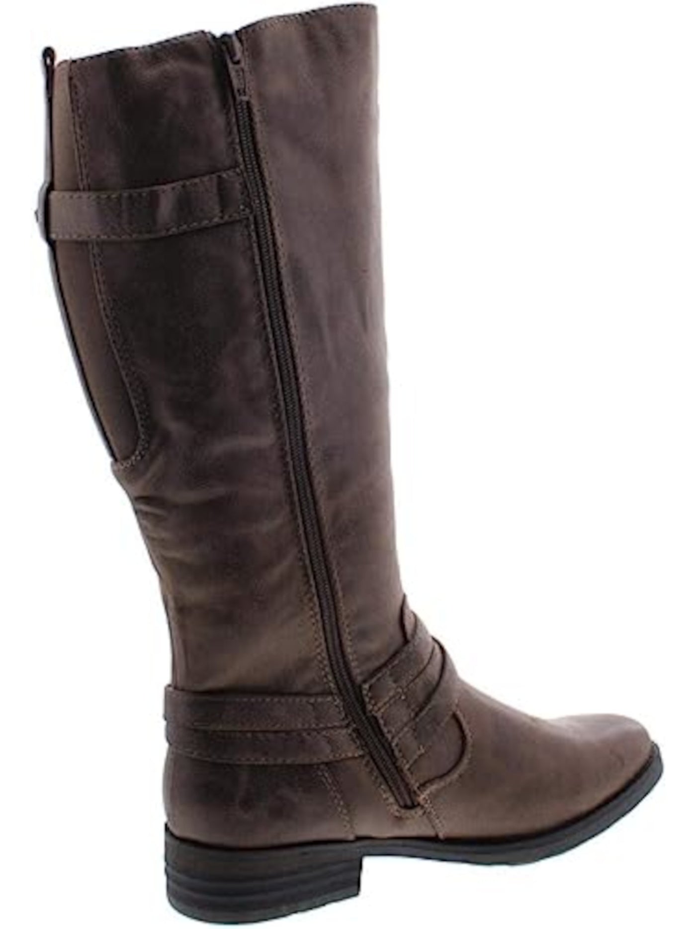 BARETRAPS Womens Brown Crisscross Buckle Straps Elastic Panel Buckle Accent Stretch Alysha Round Toe Block Heel Zip-Up Riding Boot 5 M