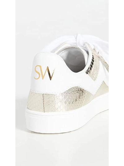STUART WEITZMAN Womens Platino Ivory Snake Embossed Skate-Inspired Zigzag Applique Cushioned Daryl Round Toe Lace-Up Leather Athletic Sneakers 6.5 B