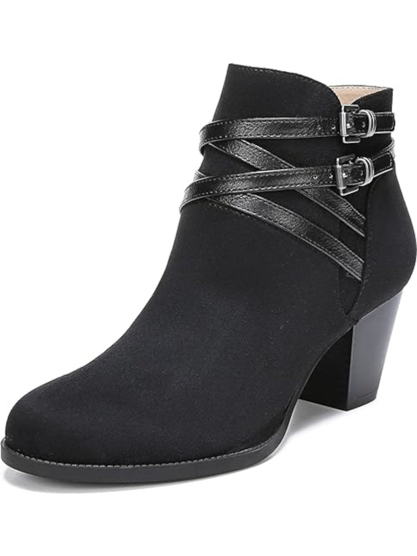 LIFE STRIDE VELOCITY Womens Black Buckle Accent Strappy Jezebel Round Toe Block Heel Zip-Up Booties 8.5 M