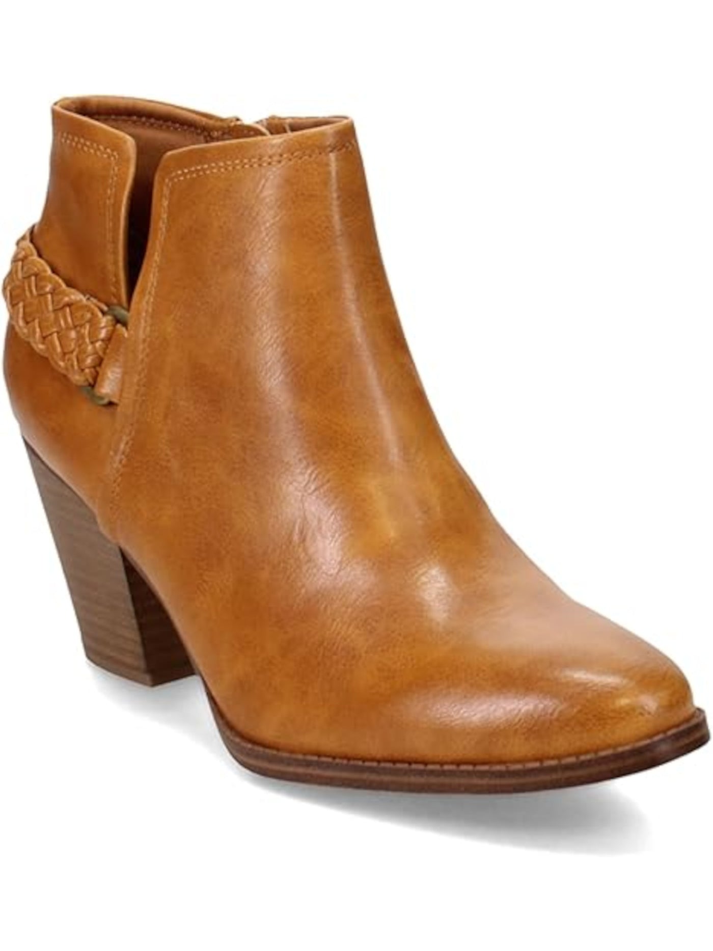 BARETRAPS Womens Brown Braided Ankle Strap Padded Cut Out Charlotte Almond Toe Block Heel Zip-Up Booties 8.5 M