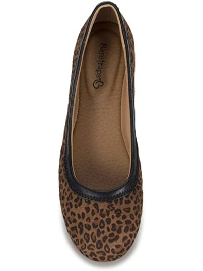 BARETRAPS Womens Brown Leopard Print Hidden Heel Padded Kadie Round Toe Wedge Slip On Ballet Flats M