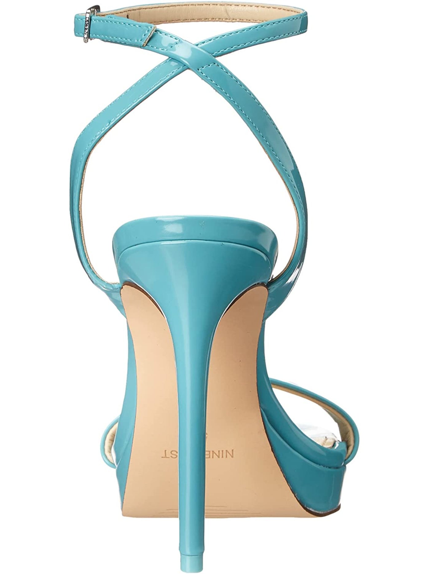 NINE WEST Womens Turquoise Padded Ankle Strap Zadie Square Toe Stiletto Buckle Dress Heeled Sandal 8.5 M