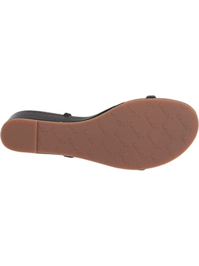 SPLENDID Womens Black Comfort Strappy Melanie Round Toe Wedge Slip On Leather Slide Sandals Shoes