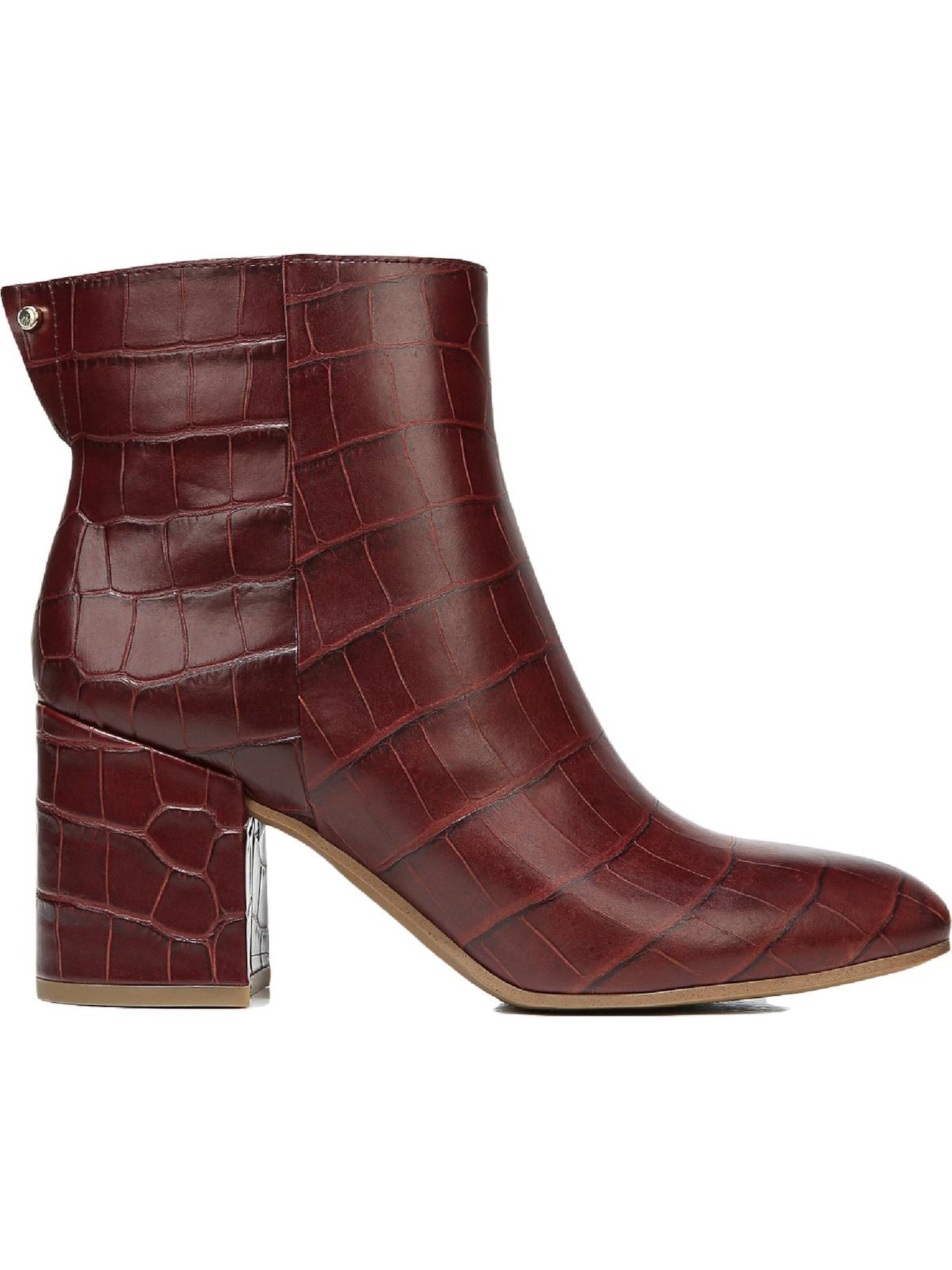 FRANCO SARTO Womens Maroon Crocodile Padded Studded Tina Square Toe Block Heel Zip-Up Leather Booties 8 M