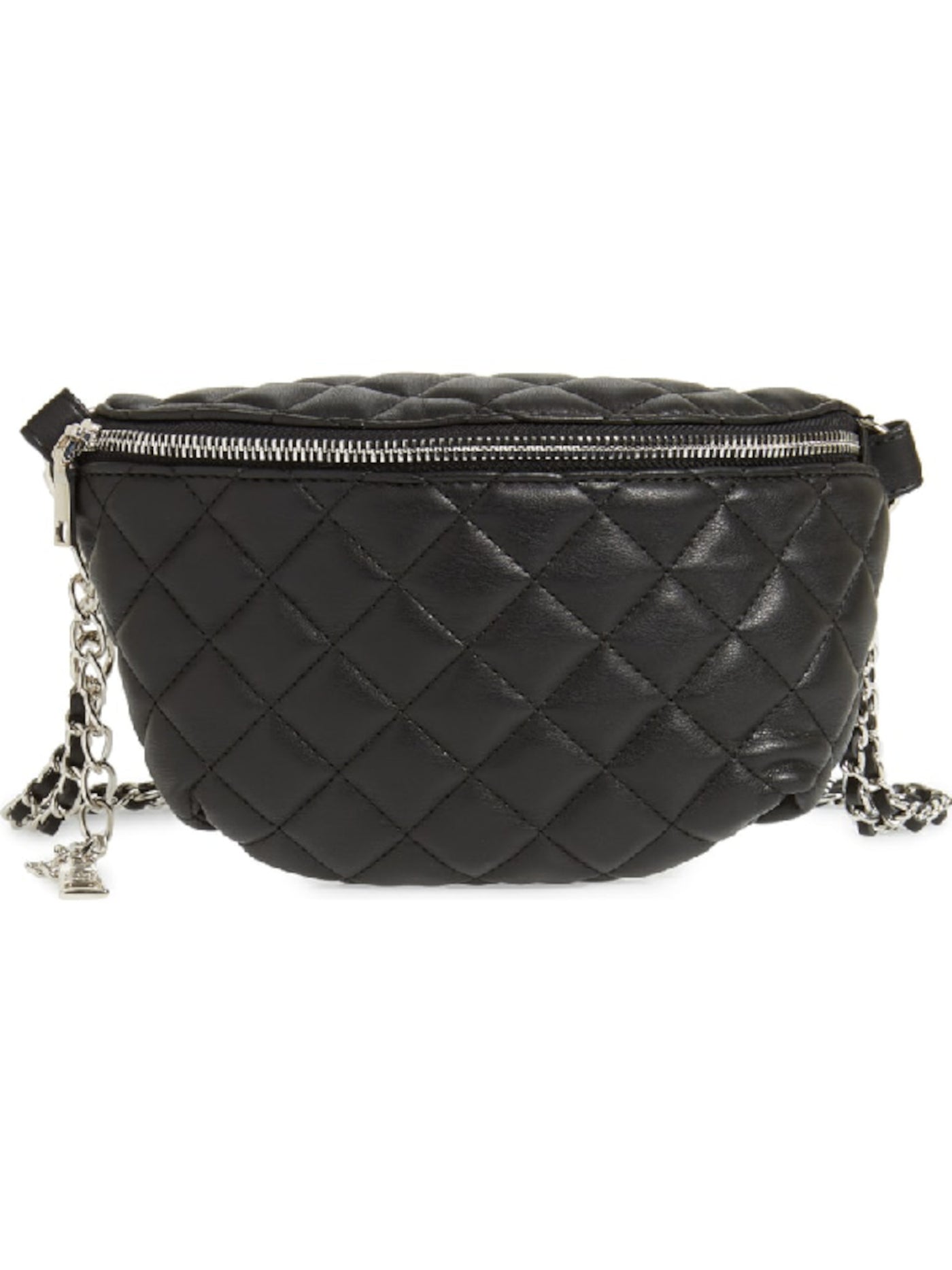 STEVE MADDEN Women's Black Quilted Solid Faux Suede Removable Shoulder Band And Waist Belt Converts To Crossbody Chain Strap Fanny Pack