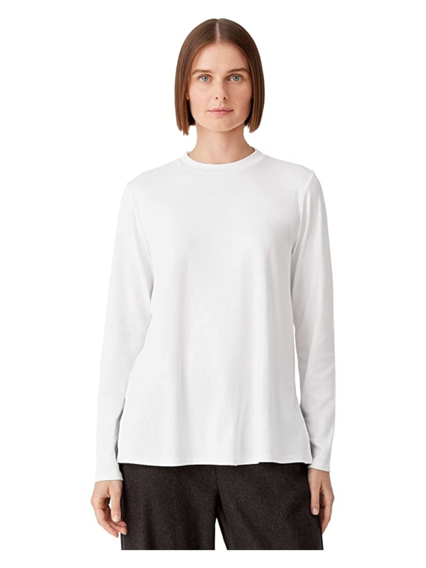 EILEEN FISHER Womens White Long Sleeve Crew Neck Top XS