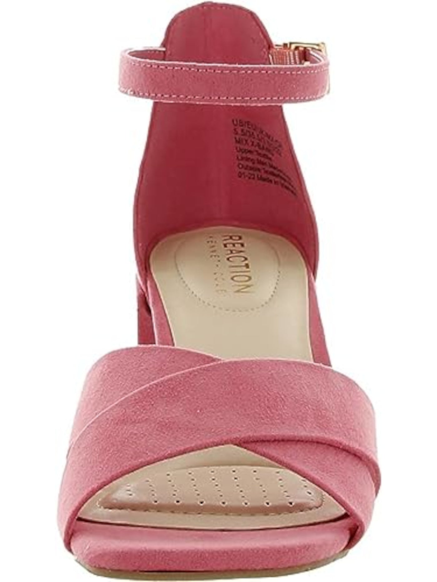 REACTION KENNETH COLE Womens Pink Ankle Strap Padded Mix X-band Square Toe Block Heel Buckle Dress Heeled Sandal 9.5