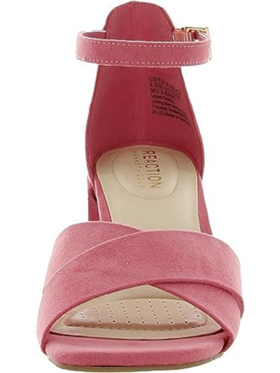 REACTION KENNETH COLE Womens Pink Ankle Strap Padded Mix X-band Square Toe Block Heel Buckle Dress Heeled Sandal 9.5