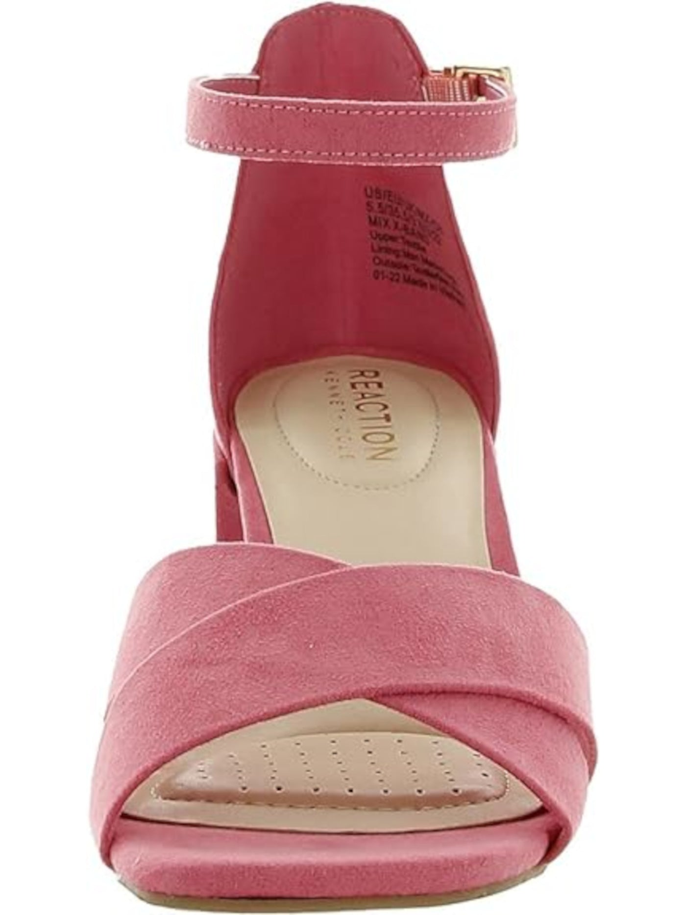 REACTION KENNETH COLE Womens Coral Ankle Strap Padded Mix X-band Square Toe Block Heel Buckle Dress Heeled Sandal 9 M