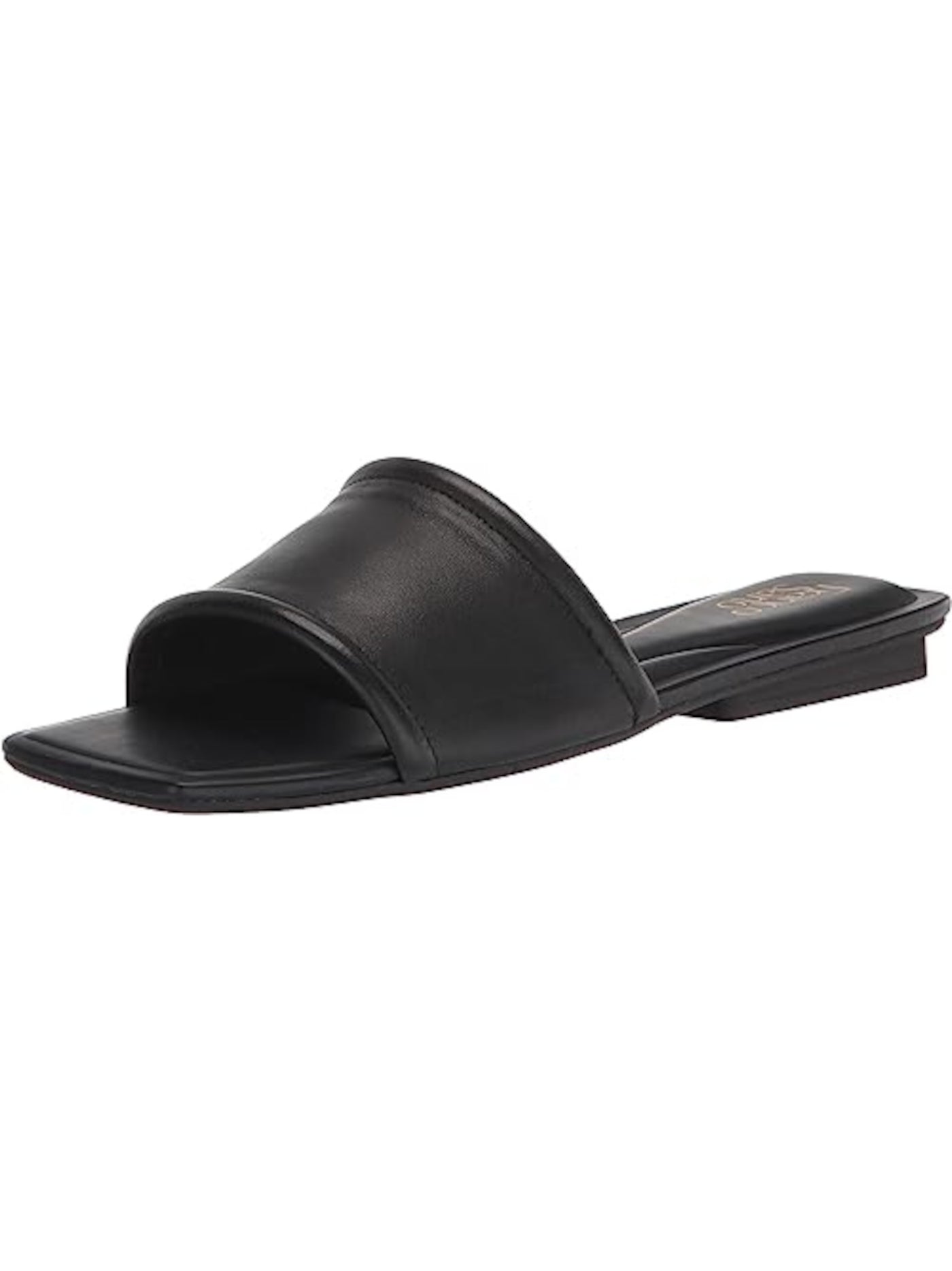 FRANCO SARTO Womens Black Cushioned Caven Square Toe Slip On Leather Slide Sandals Shoes 6 M