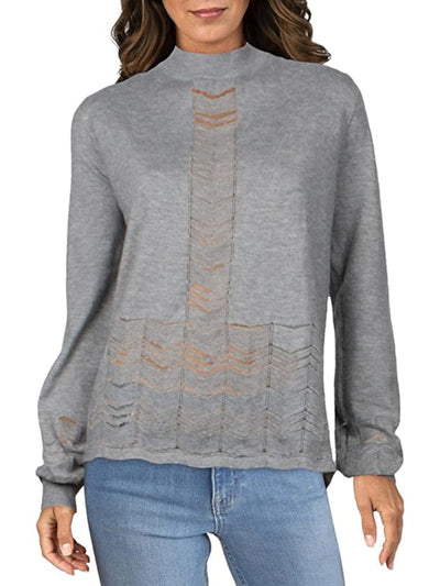 AVEC Womens Gray Stretch Ribbed Heather Long Sleeve Mock Neck Sweater M