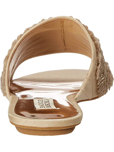 BADGLEY MISCHKA Womens Beige Floral Sequins Padded Gita Round Toe Slip On Slide Sandals Shoes 7 M