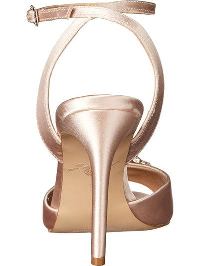 JEWEL BADGLEY MISCHKA Womens Beige Gem Accent Padded Adjustable Ankle Strap Jessa Peep Toe Stiletto Buckle Dress Heeled Sandal 5.5 M