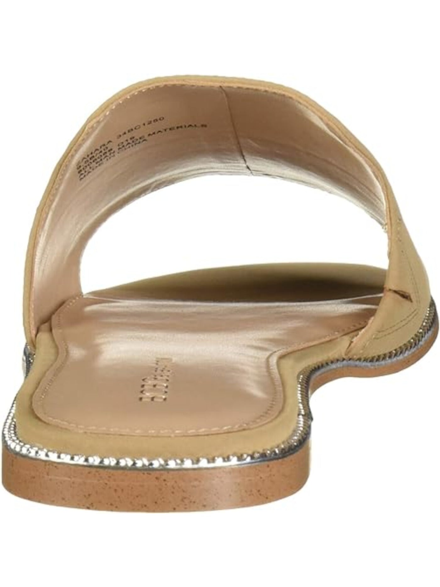 BCBGENERATION Womens Beige Metallic Chain Detailing Zahara Round Toe Slip On Slide Sandals 7.5 B
