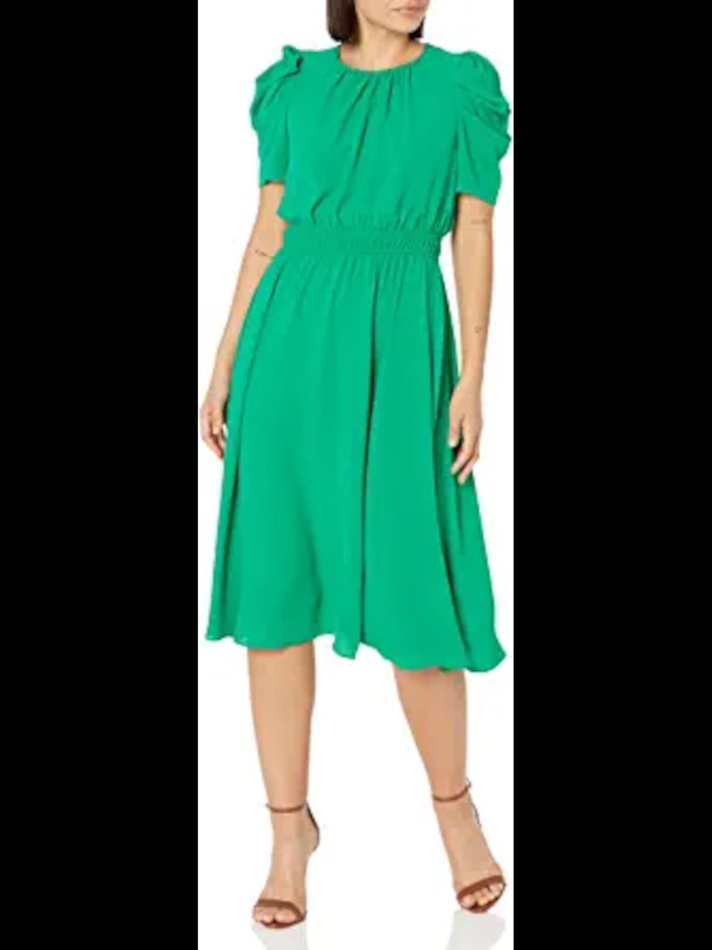 LONDON TIMES Womens Green Textured Pullover Styling Elastic Waist Elbow Sleeve Off Shoulder Midi Party Fit + Flare Dress 2X
