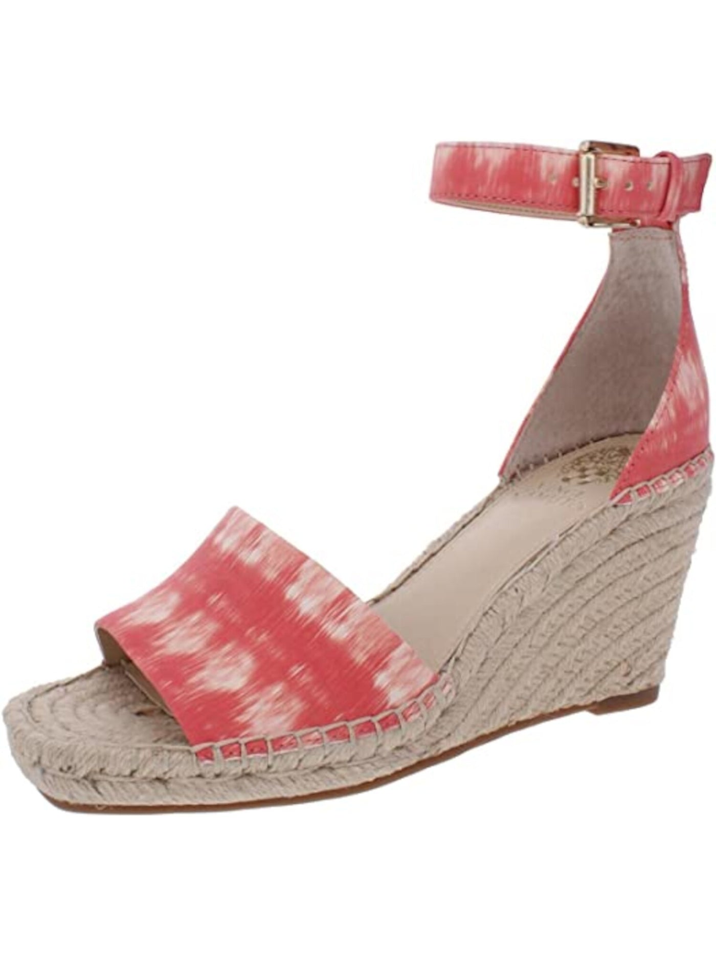 VINCE CAMUTO Womens Coral Watercolor 1/2" Platfrom Gore Adjustable Strap Padded Maaza Square Toe Wedge Buckle Leather Dress Espadrille Shoes 7.5 M