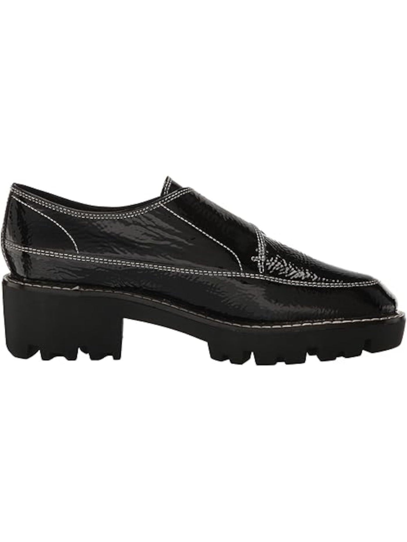 DONALD PLINER Womens Black Monk Strap Contrast Stitching Padded Treaded Lug Sole Elaina Almond Toe Block Heel Buckle Leather Dress Loafers Shoes 6.5