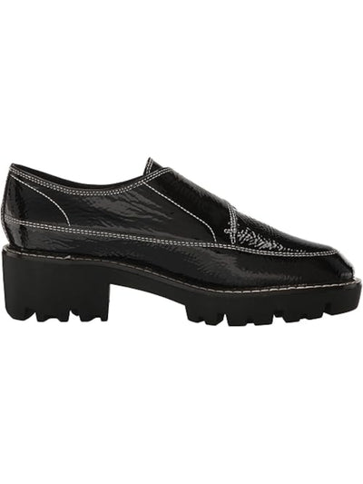 DONALD PLINER Womens Black Monk Strap Contrast Stitching Padded Treaded Lug Sole Elaina Almond Toe Block Heel Buckle Leather Dress Loafers Shoes 6.5