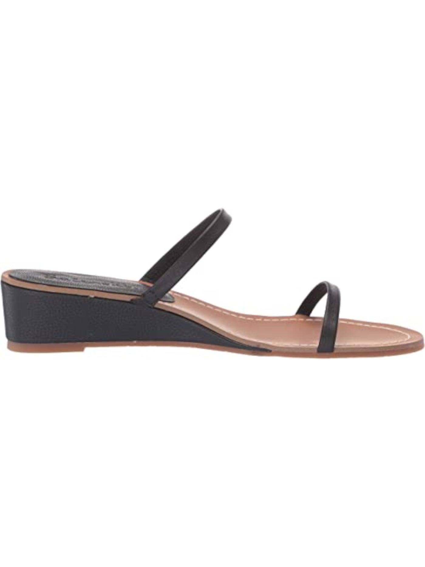 SPLENDID Womens Black Comfort Strappy Melanie Round Toe Wedge Slip On Leather Slide Sandals Shoes 8.5 M