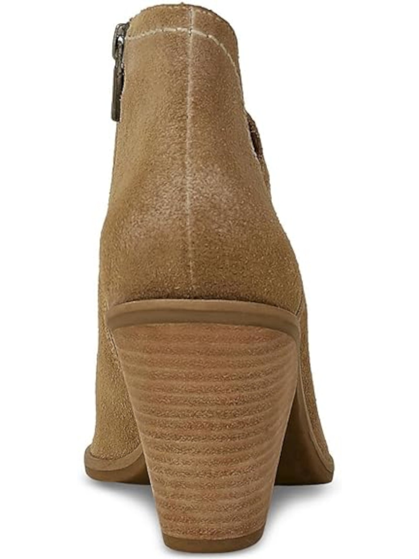 LUCKY BRAND Womens Beige V-Notch Scalloped Lakelyy Almond Toe Stacked Heel Zip-Up Leather Booties 6 M