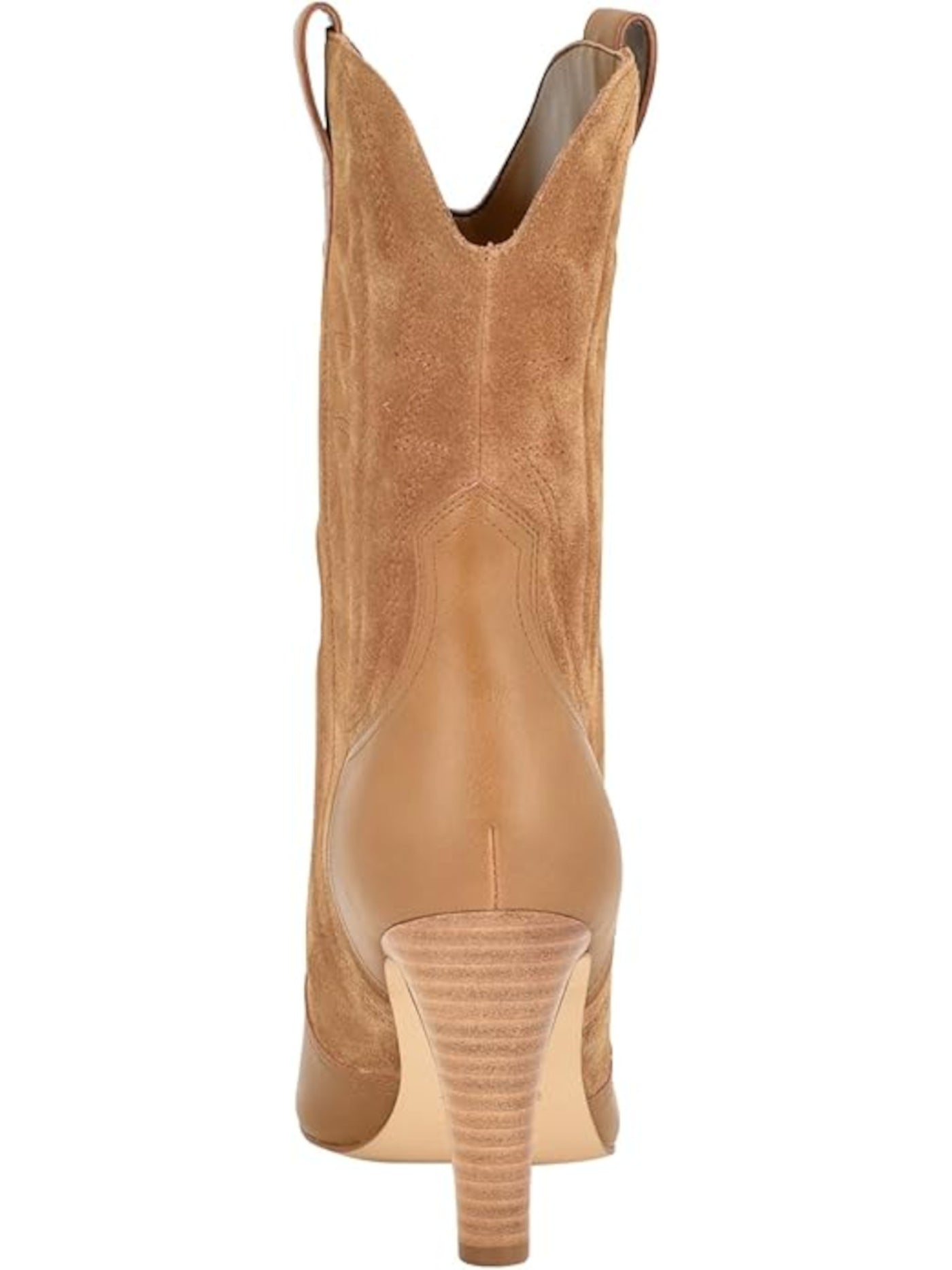 NINE WEST Womens Beige Mixed Media Dual Pull-Tabs Embroidered Padded Alama Pointed Toe Stacked Heel Dress Western Boot 8 M