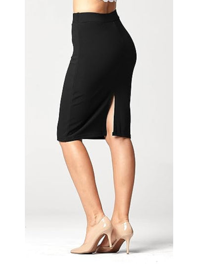NEW MIX Womens Black Unlined Pull-on Elastic Waist Back Slit Below The Knee Wear To Work Pencil Skirt M