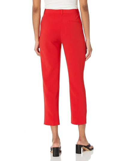 THEORY Womens Red Pocketed Elastic Back Waist Straight-leg Wear To Work Cropped Pants 10