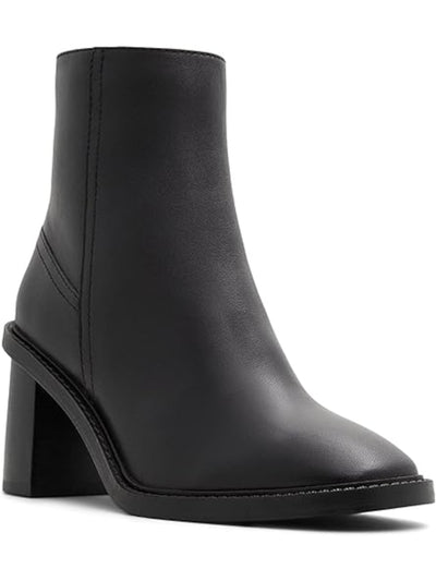 ALDO Womens Black Arch Support Removable Insole Cushioned Filly Round Toe Block Heel Zip-Up Leather Booties 7.5
