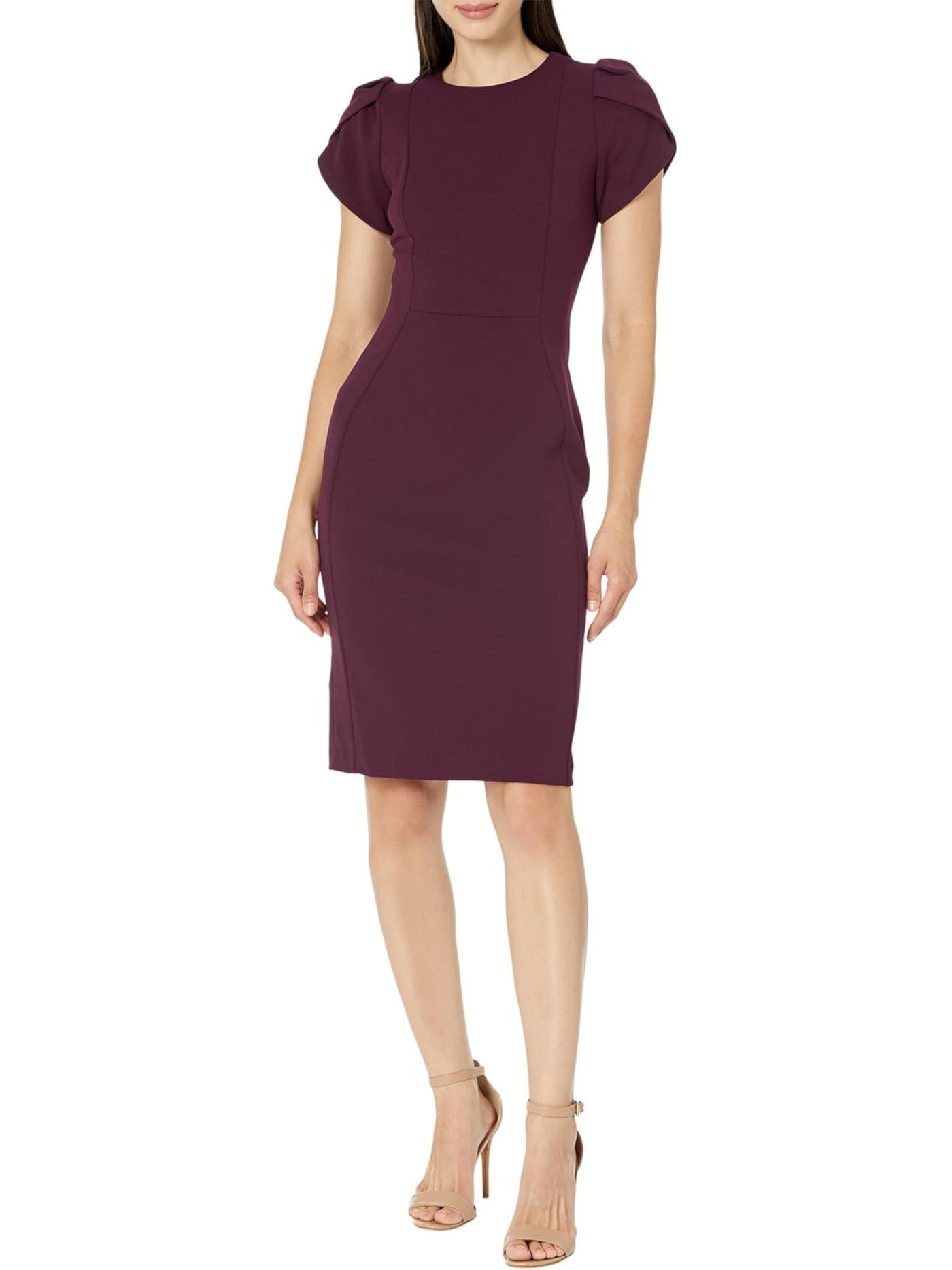 CALVIN KLEIN Womens Purple Zippered Tulip Sleeve Round Neck Knee Length Wear To Work Sheath Dress Plus 20W