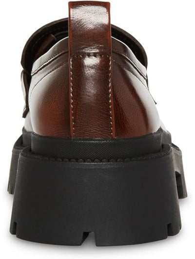 MADDEN GIRL Womens Brown 1" Platform Bit Buckle Hardware Back Pull-Tab Lug Sole Padded Ashlee Round Toe Block Heel Slip On Loafers Shoes 9.5 M