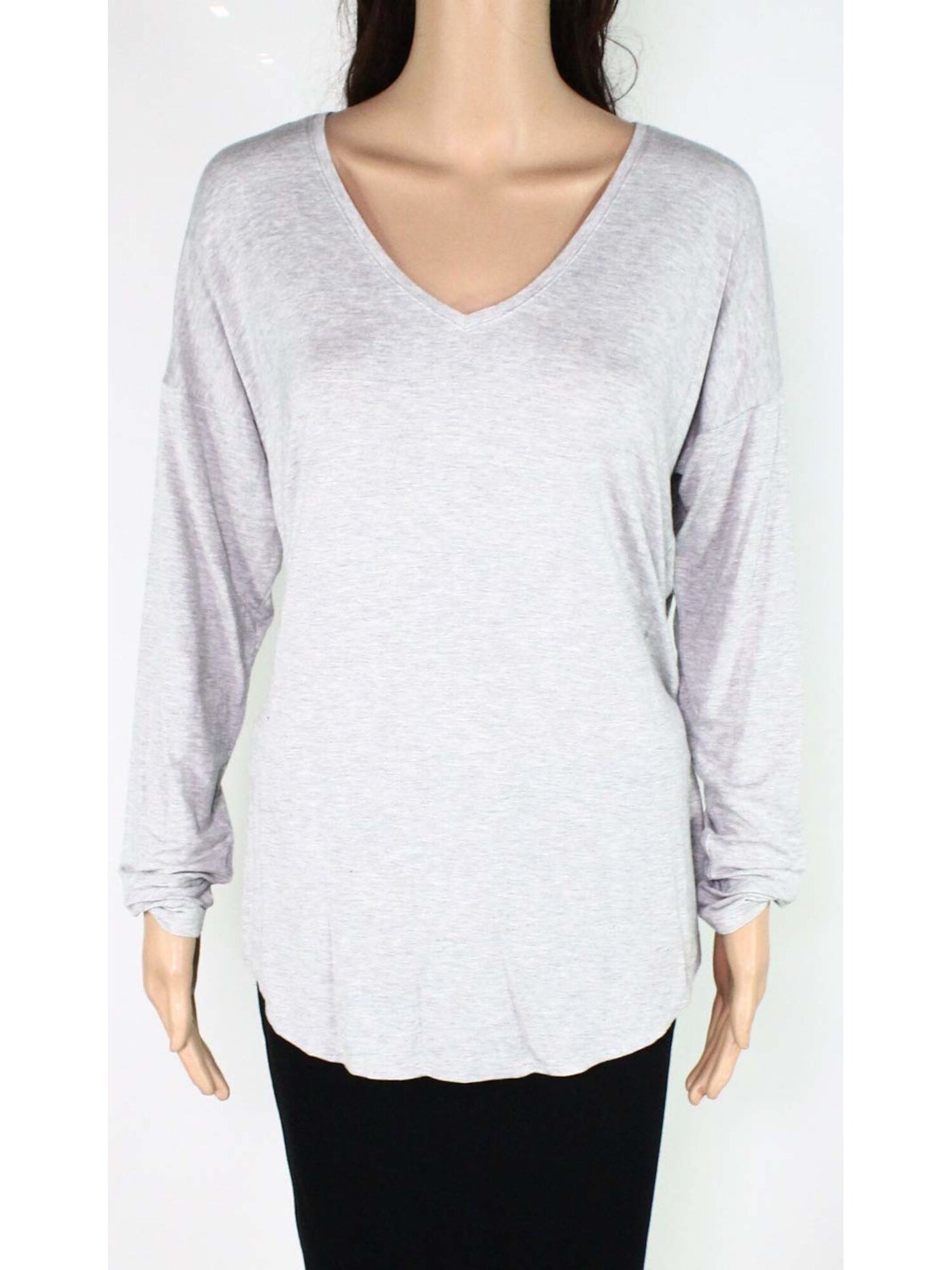 INC Womens Gray Long Sleeve V Neck Top M