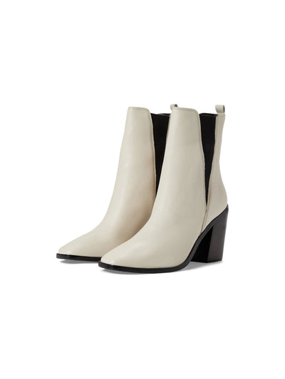 MARC FISHER Womens Ivory Pull Tab Goring Padded Kristie Square Toe Block Heel Leather Heeled Boots 8.5 M