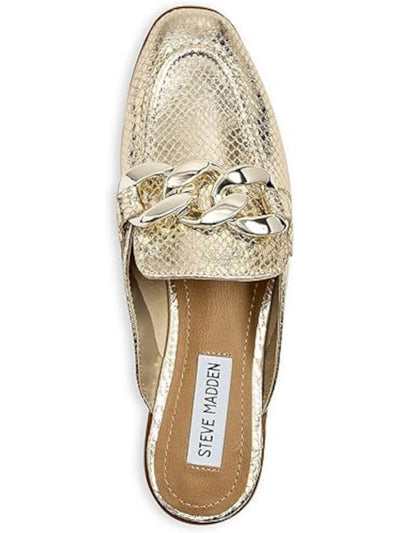 STEVE MADDEN Womens Gold Snake Embossed Chain Detail Padded Cally Almond Toe Slip On Dress Mules 10 M