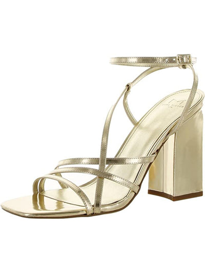 MARC FISHER Womens Gold Padded Ankle Strap Edalyn Square Toe Block Heel Buckle Leather Dress Heeled Sandal 6.5 M