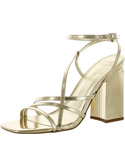 MARC FISHER Womens Gold Padded Ankle Strap Edalyn Square Toe Block Heel Buckle Leather Dress Heeled Sandal 6 M