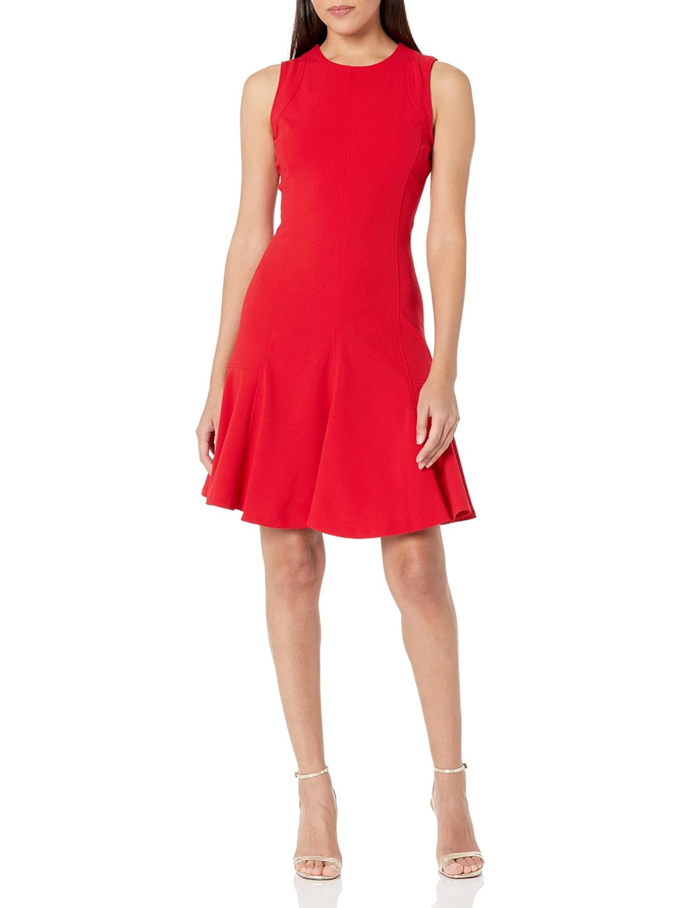TOMMY HILFIGER Womens Red Zippered Unlined Princess Seams Sleeveless Round Neck Above The Knee Fit + Flare Dress 2