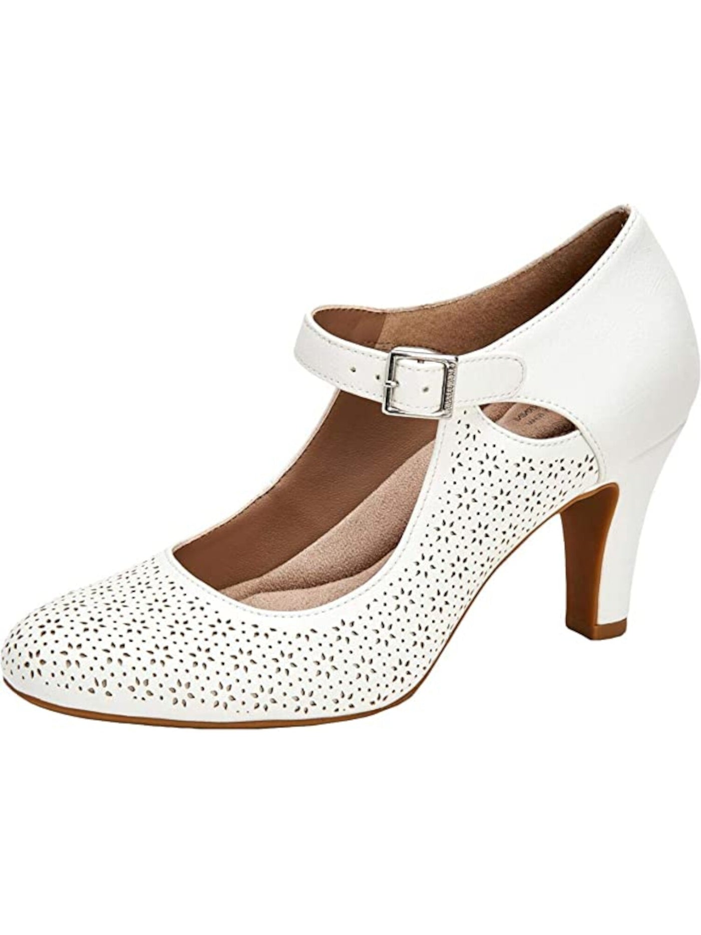 GIANI BERNINI Womens White Ankle Strap Perforated Arch Support Velmah Round Toe Block Heel Buckle Pumps 7.5 M