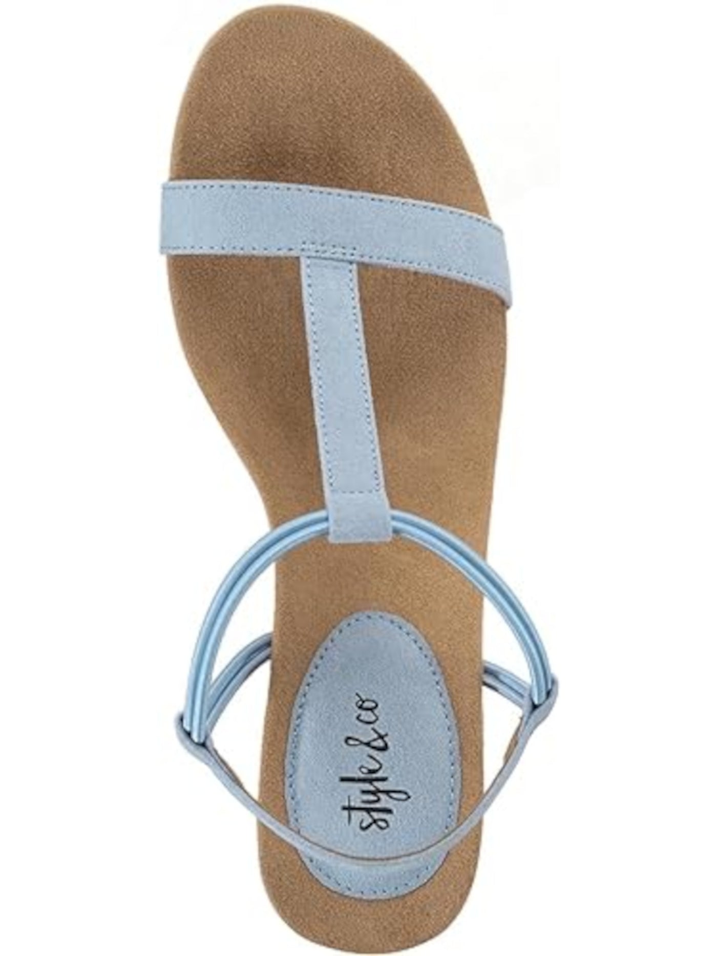 STYLE & COMPANY Womens Light Blue T-Strap Ankle Strap Padded Mulan Round Toe Wedge Slip On Slingback Sandal 10.5 M