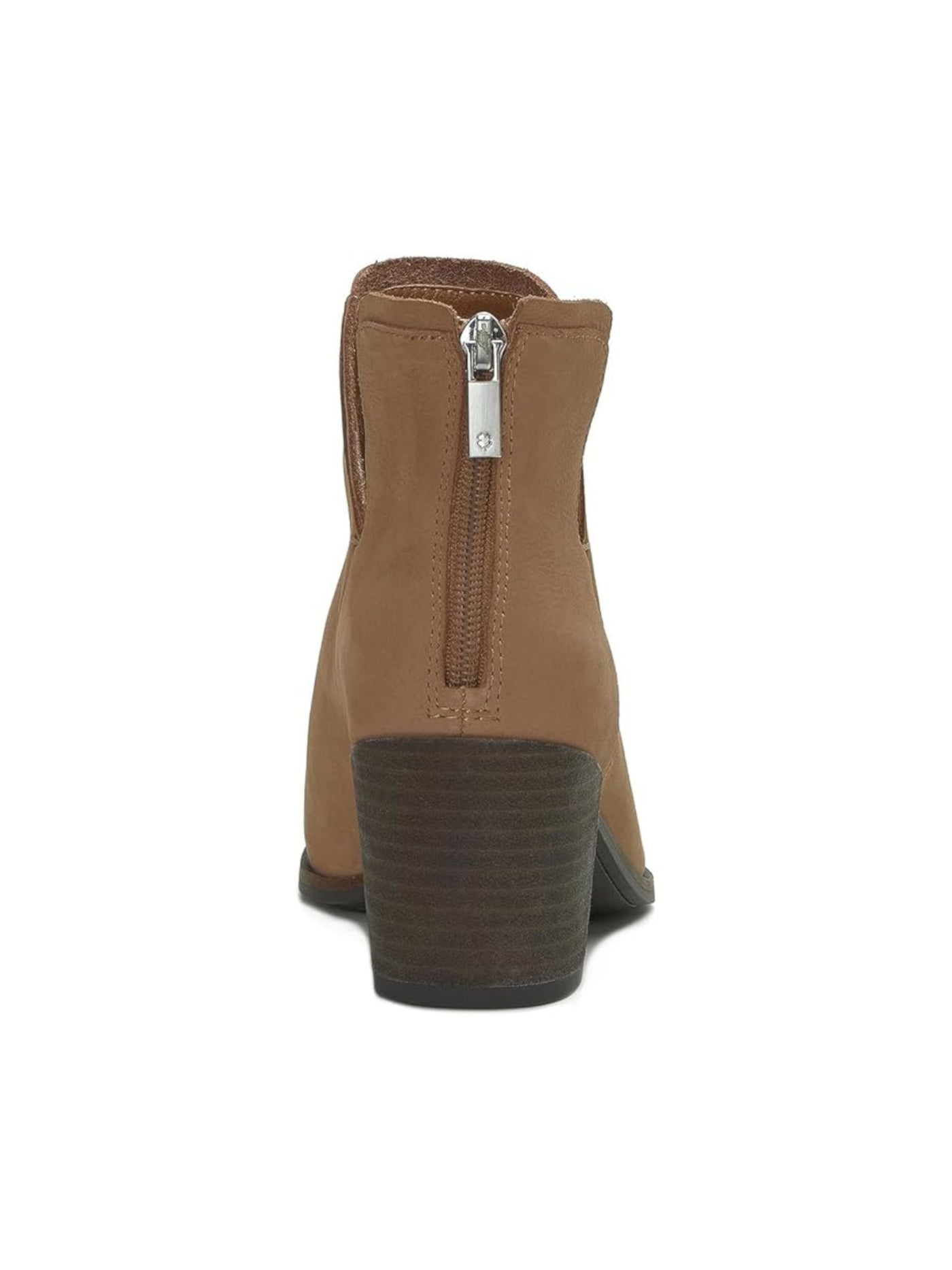 LUCKY BRAND Womens Brown V-Notched Padded Beylon Almond Toe Stacked Heel Zip-Up Leather Booties 6 M