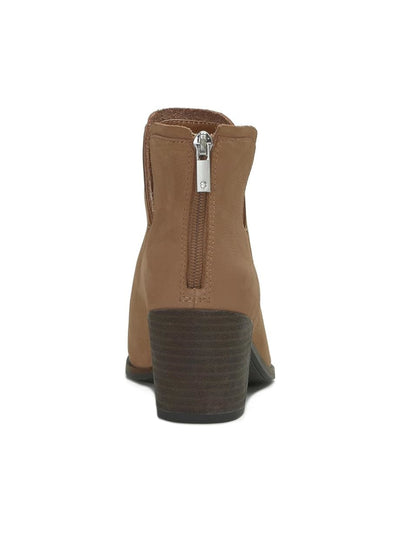 LUCKY BRAND Womens Brown V-Notched Padded Beylon Almond Toe Stacked Heel Zip-Up Leather Booties 6 M