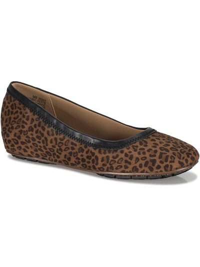 BARETRAPS Womens Brown Leopard Print Hidden Heel Padded Kadie Round Toe Wedge Slip On Ballet Flats 7 M