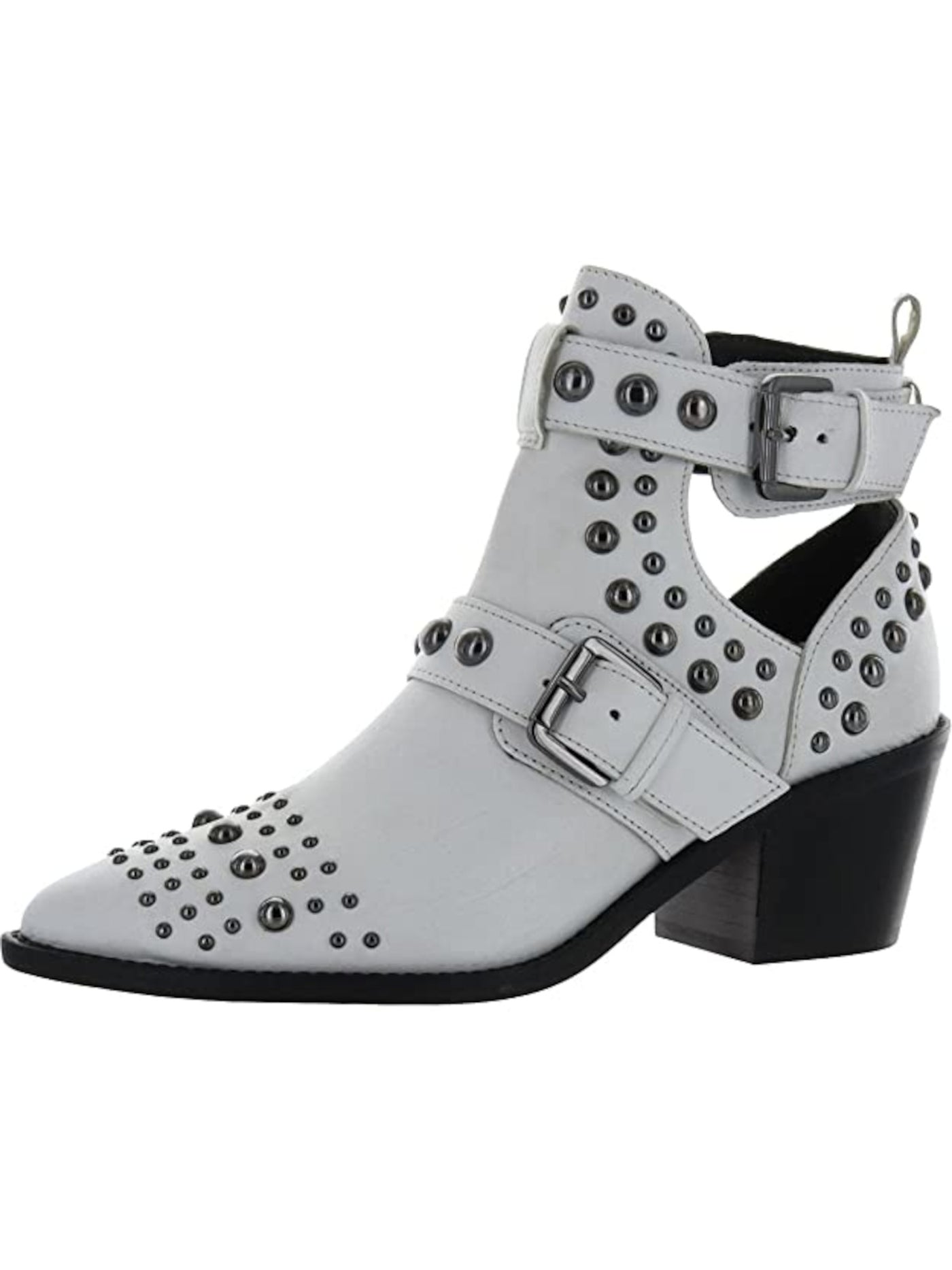 KURT GEIGER Womens Gray Studded Buckle Accent Sybil Almond Toe Block Heel Buckle Leather Booties 41