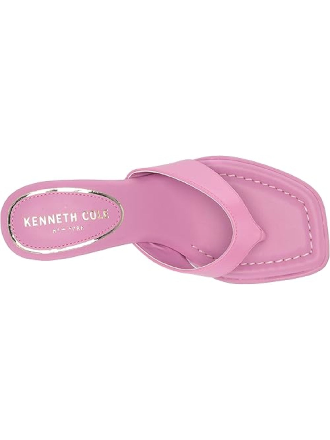 KENNETH COLE NEW YORK Womens Pink Cushioned Geneva Square Toe Kitten Heel Slip On Leather Dress Heeled Thong Sandals 8.5